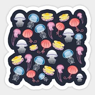 Jellyfishes of the Mediterranean Sea illustration colorful pattern Sticker